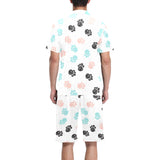 Dog Paws Pattern Print Design 04 Men's V-Neck Short Pajama Set