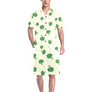 Broccoli pattern Men's V-Neck Short Pajama Set