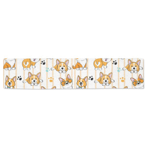 Cute dog corgi striped background pattern Table Runner