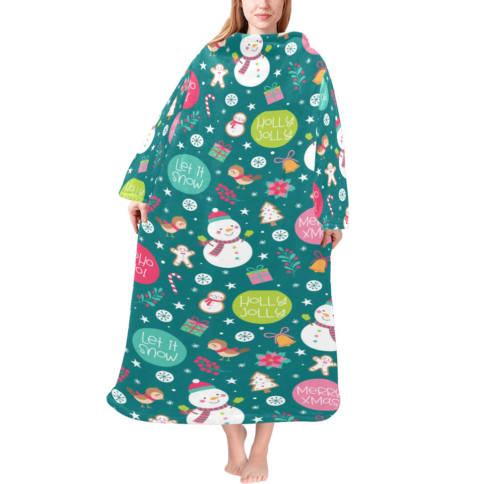Snowman bird decorative elements christmas pattern Blanket Robe with Sleeves