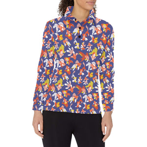 Goldfish Pattern Print Design 04 Women's Long Sleeve Polo Shirt
