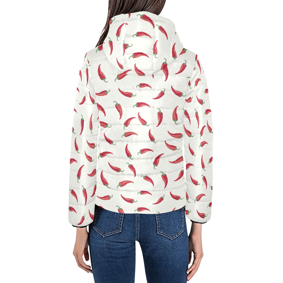 Chili peppers pattern Women's Padded Hooded Jacket