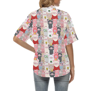 Pig Pattern Print Design 02 Women's All Over Print Hawaiian Shirt