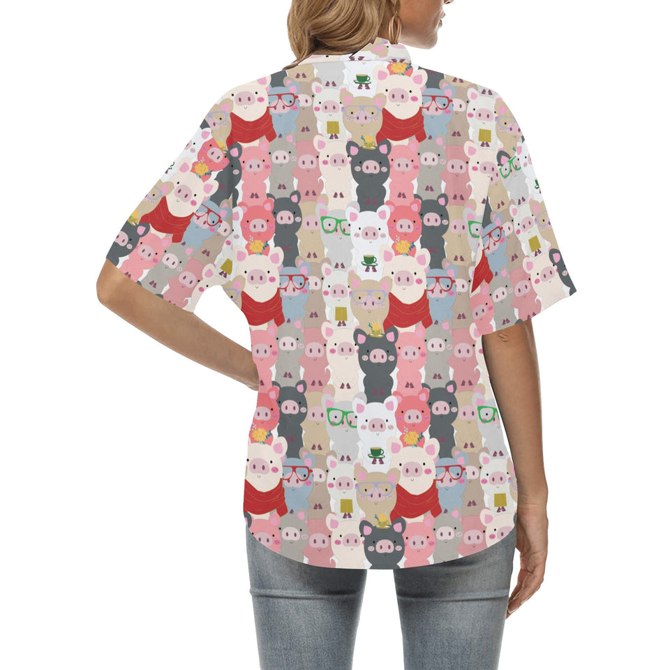 Pig Pattern Print Design 02 Women's All Over Print Hawaiian Shirt