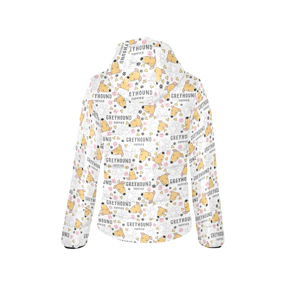 Greyhound Pattern Print Design 03 Women's Padded Hooded Jacket
