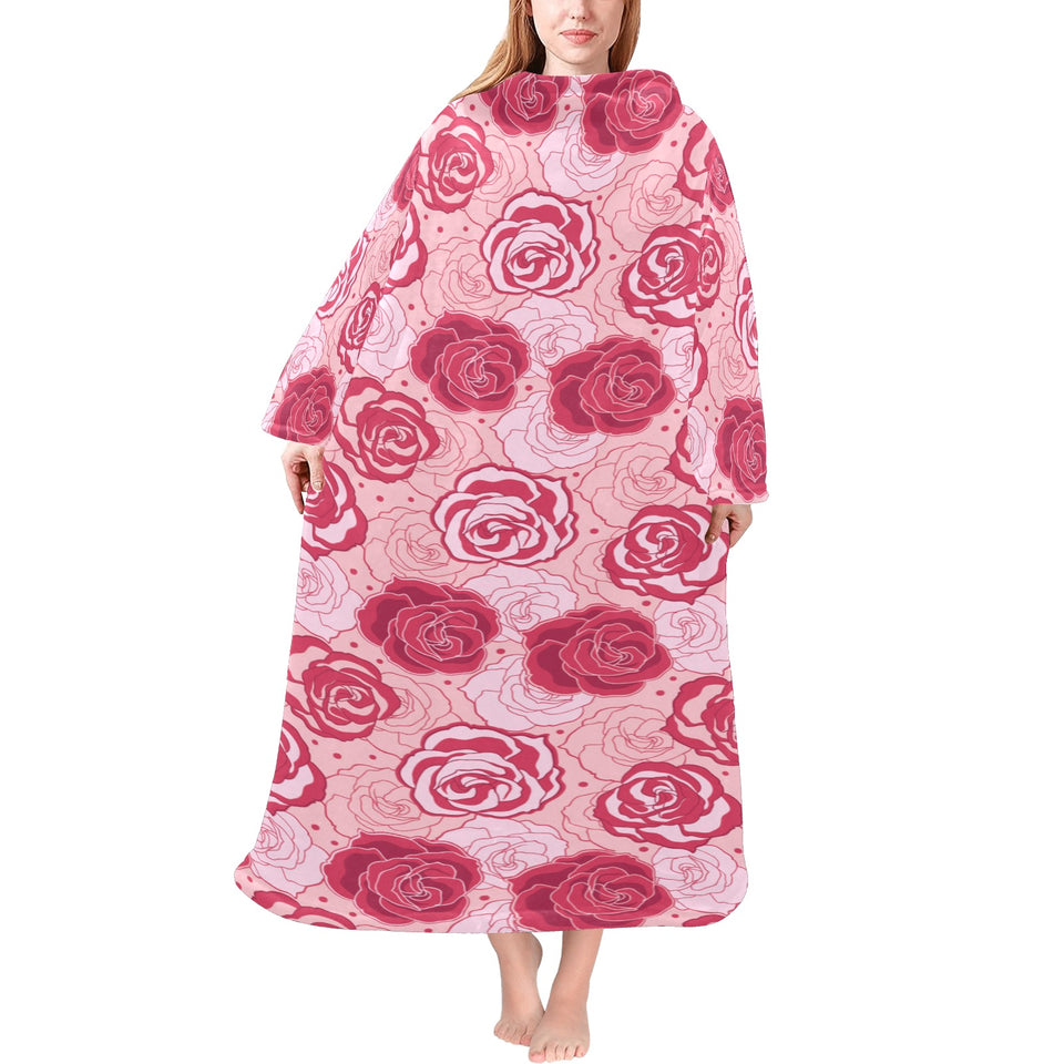 Rose Pattern Print Design 02 Blanket Robe with Sleeves