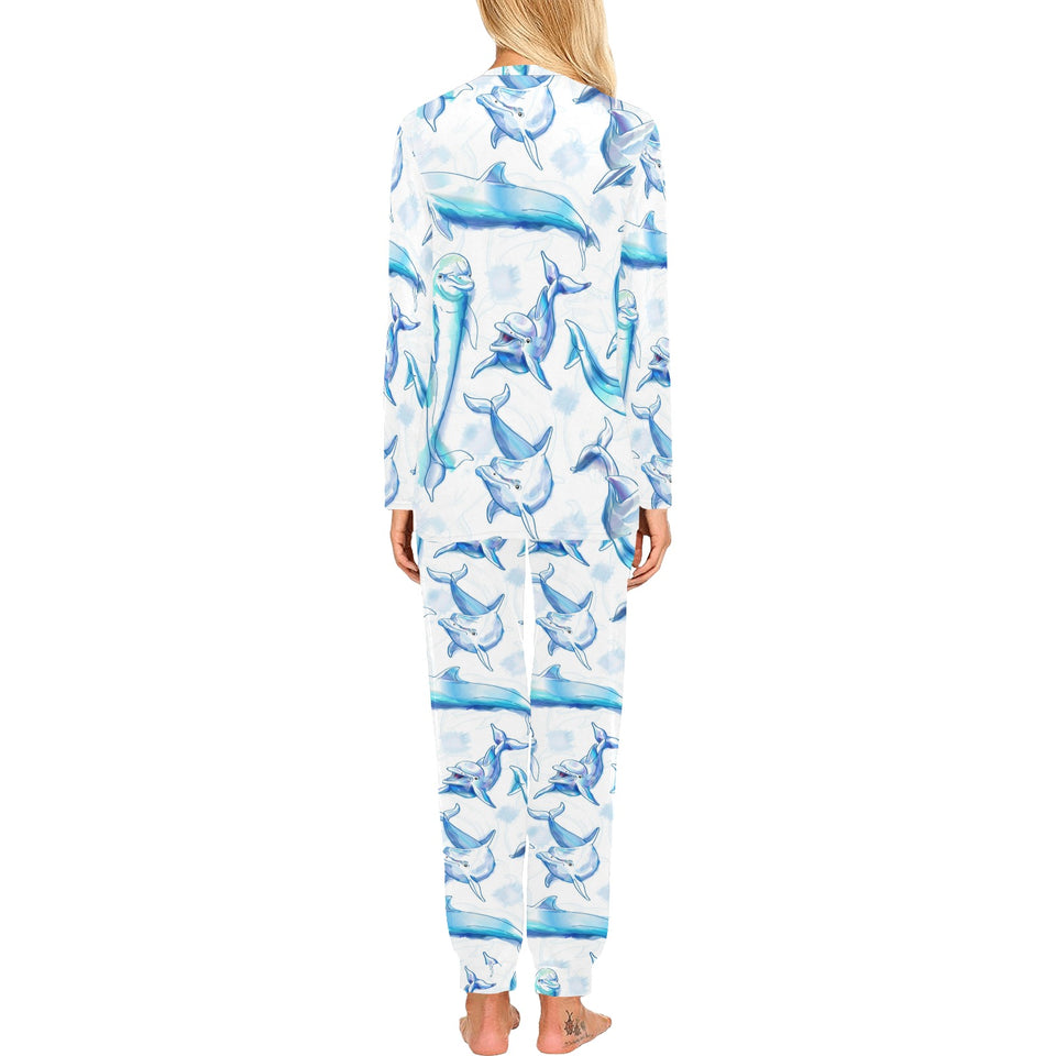 Watercolor dolphin pattern Women's All Over Print Pajama Set