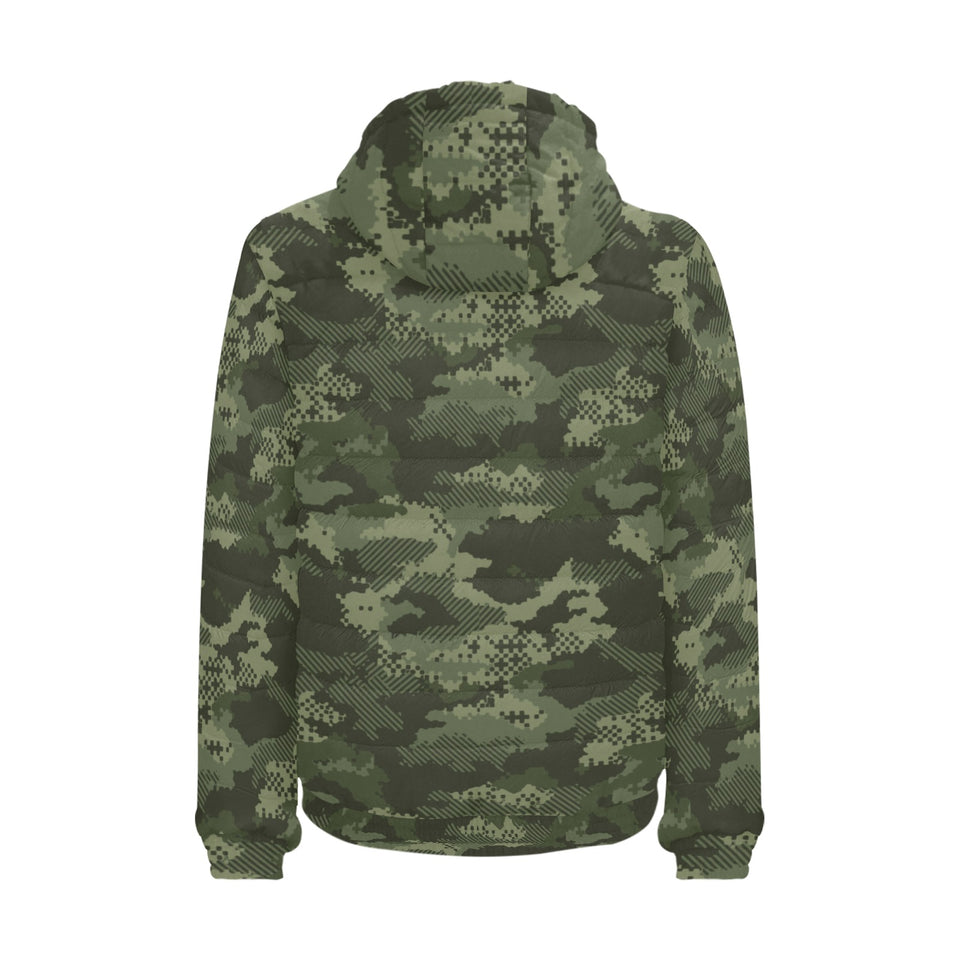 Digital Green camouflage pattern Men's Padded Hooded Jacket