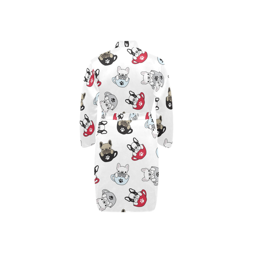 French bulldog cup paw pattern Men's Long Sleeve Belted Night Robe
