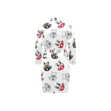 French bulldog cup paw pattern Men's Long Sleeve Belted Night Robe