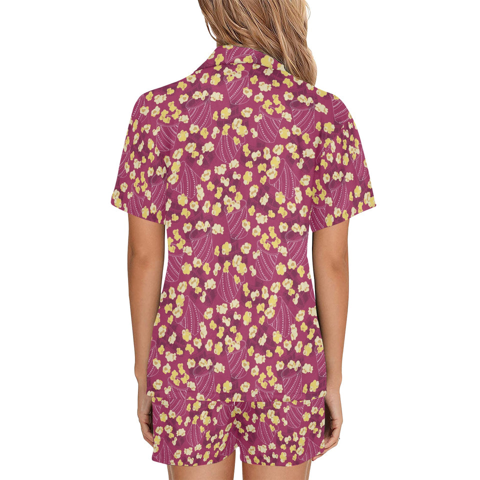 Popcorn Pattern Print Design 02 Women's V-Neck Short Pajama Set