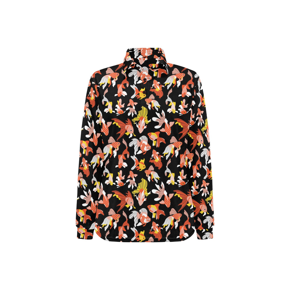 Goldfish Pattern Print Design 03 Women's Long Sleeve Polo Shirt