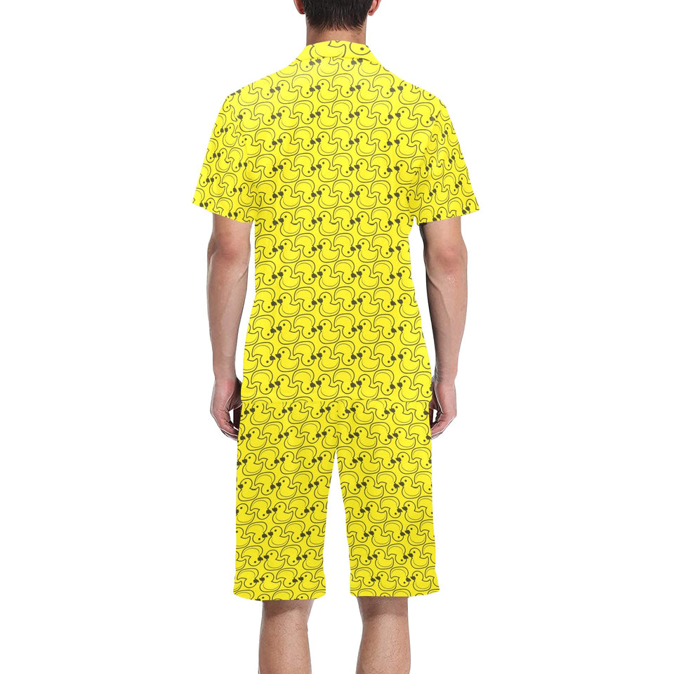 Duck Pattern Print Design 02 Men's V-Neck Short Pajama Set