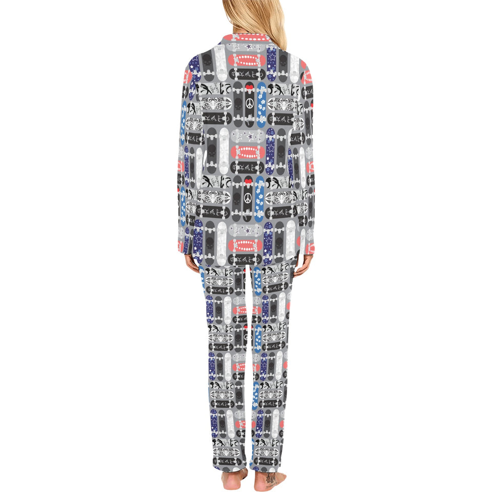 Skate Board Pattern Print Design 04 Women's Long Pajama Set