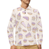 Cakes pies tarts muffins and eclairs purple bluebe Men's Long Sleeve Polo Shirt