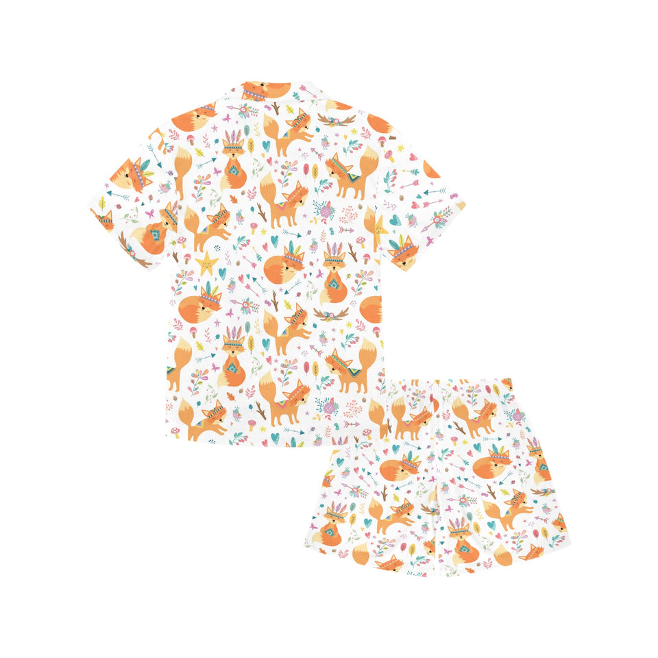 cute tribal fox pattern Kids' Boys' Girls' V-Neck Short Pajama Set