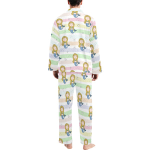 Cute hand drawn mermaid Men's Long Pajama Set