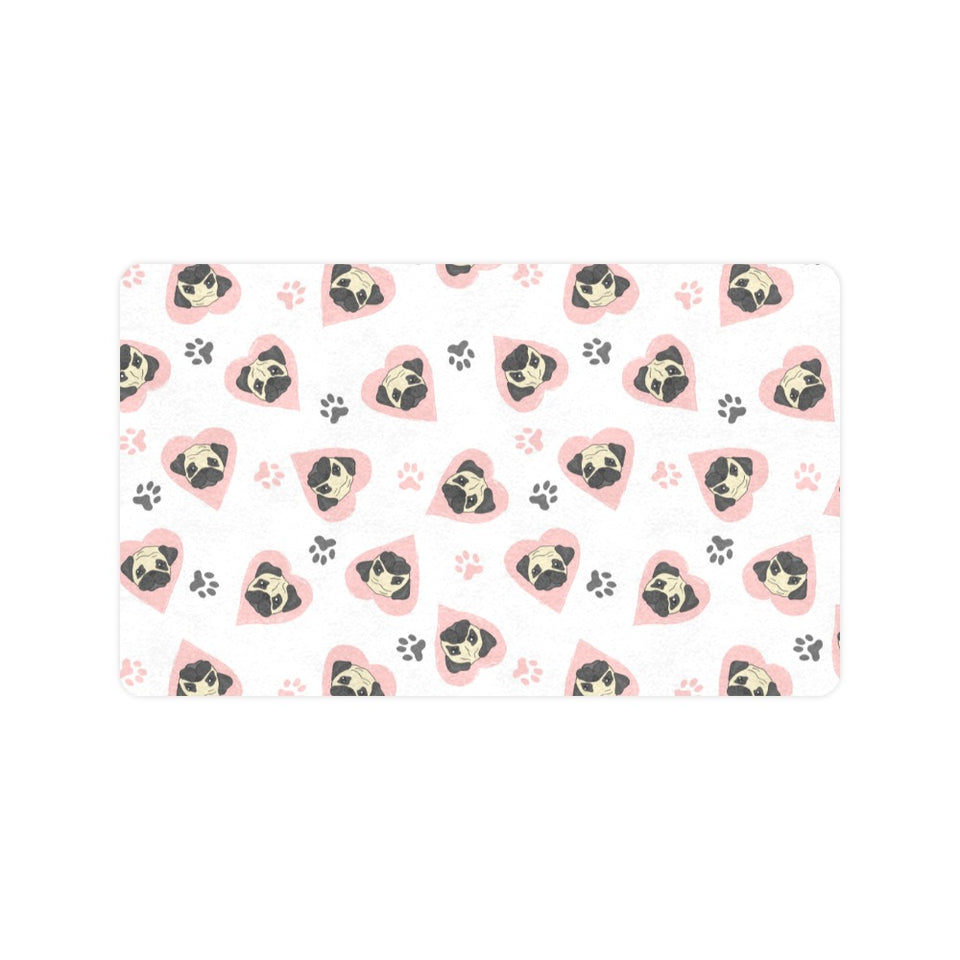 Cute pugs pink heart paw pattern Doormat