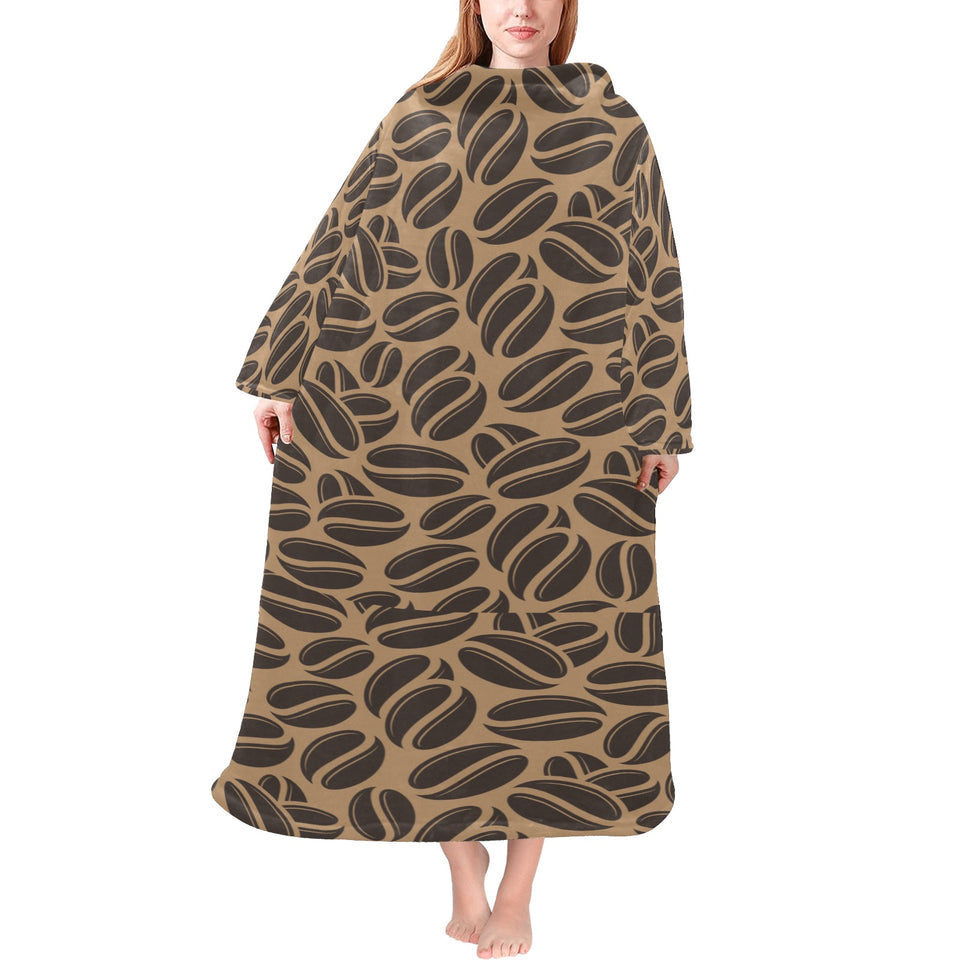 Coffee bean on brown background Blanket Robe with Sleeves