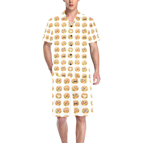 Hamburger Pattern Print Design 04 Men's V-Neck Short Pajama Set