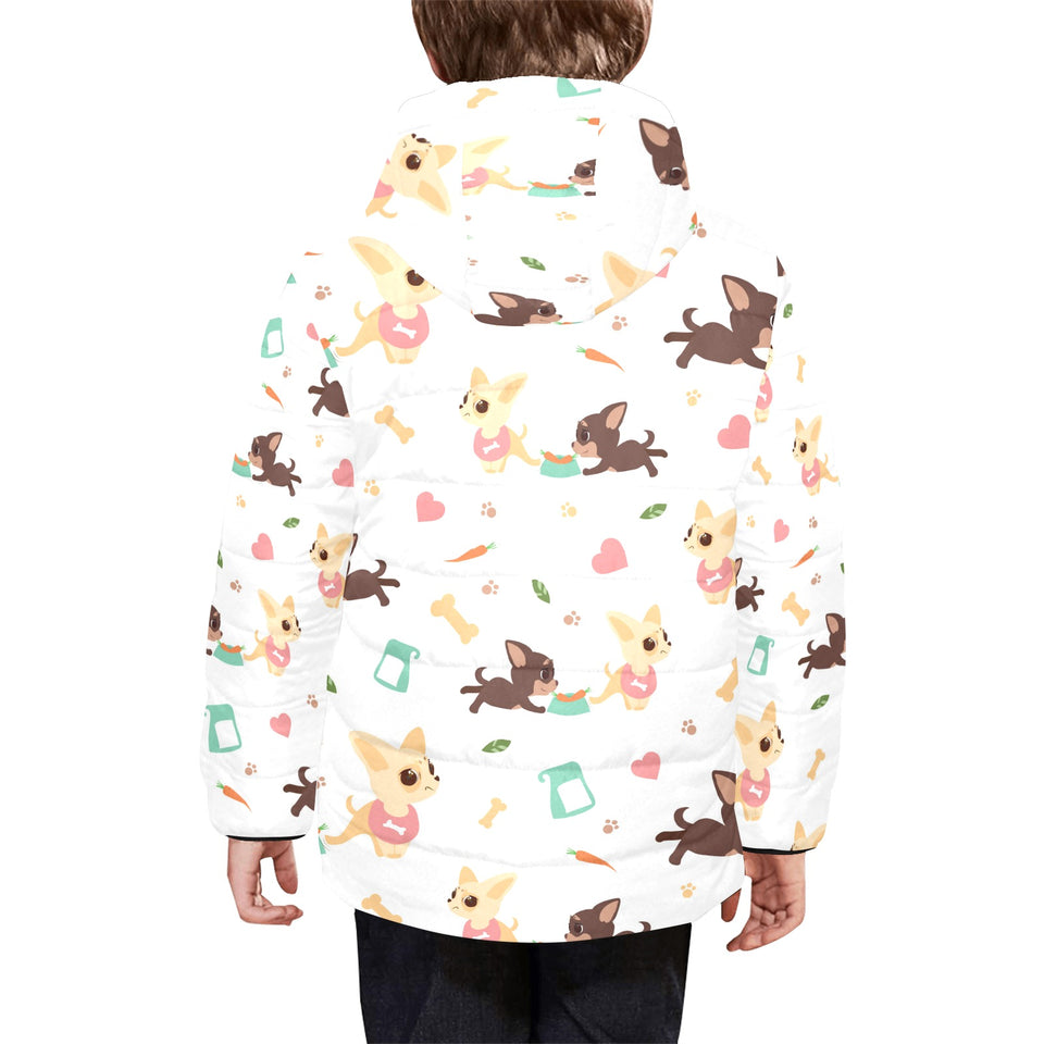 Cute Chihuahua puppie pattern Kids' Boys' Girls' Padded Hooded Jacket