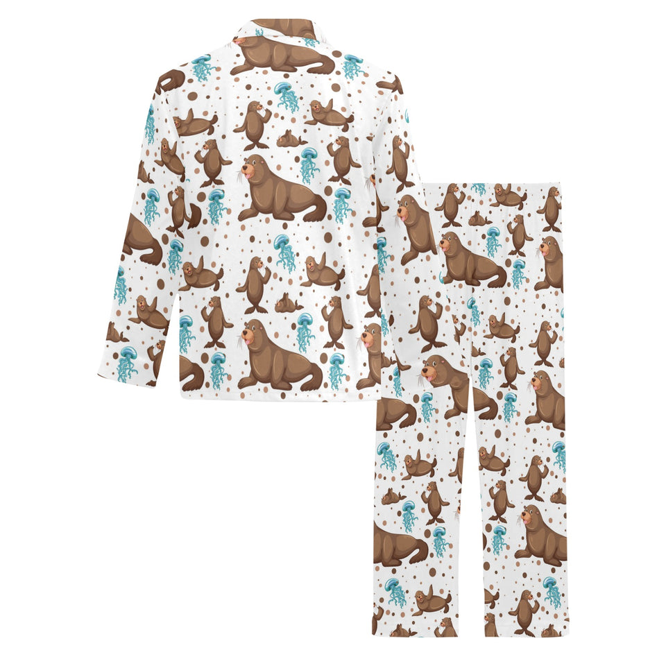 sea lion Seals jellyfish pattern Men's Long Pajama Set