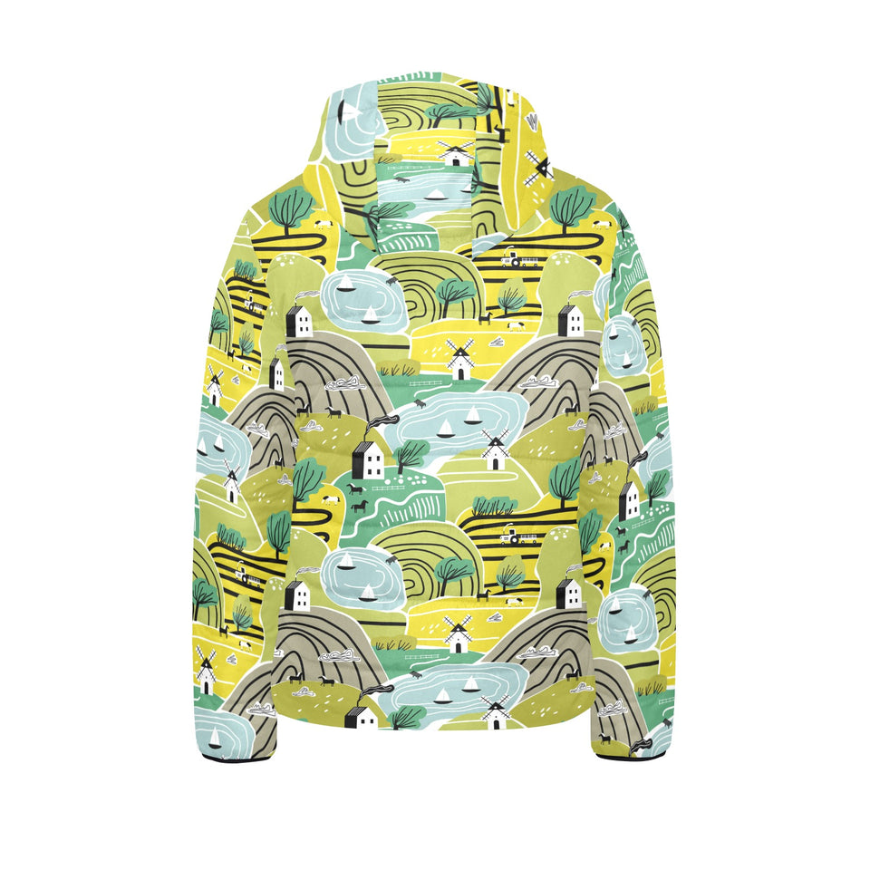 Hand drawn windmill pattern Kids' Boys' Girls' Padded Hooded Jacket