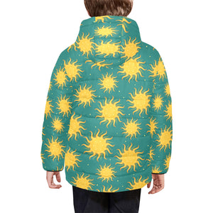 Sun green background Kids' Boys' Girls' Padded Hooded Jacket