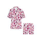 pink sketch tulip pattern Women's V-Neck Short Pajama Set