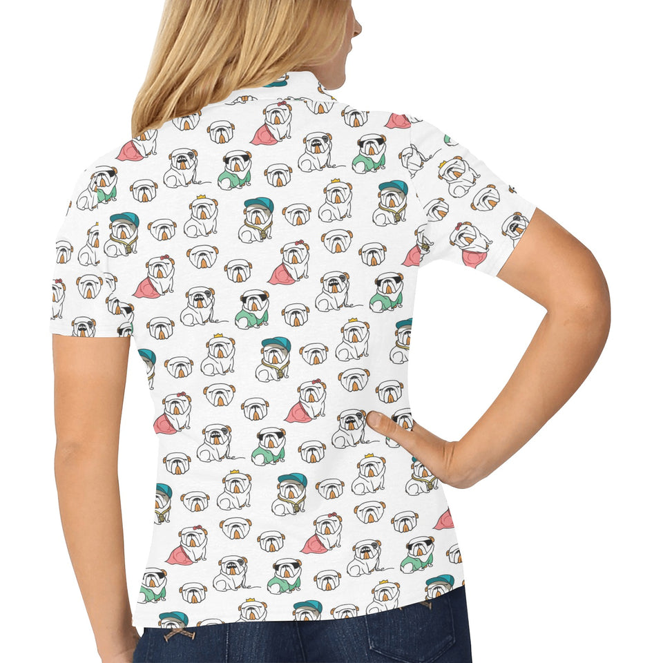English Bulldog Pattern Print Design 03 Women's All Over Print Polo Shirt