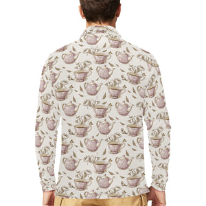 Tea pots Pattern Print Design 03 Men's Long Sleeve Polo Shirt