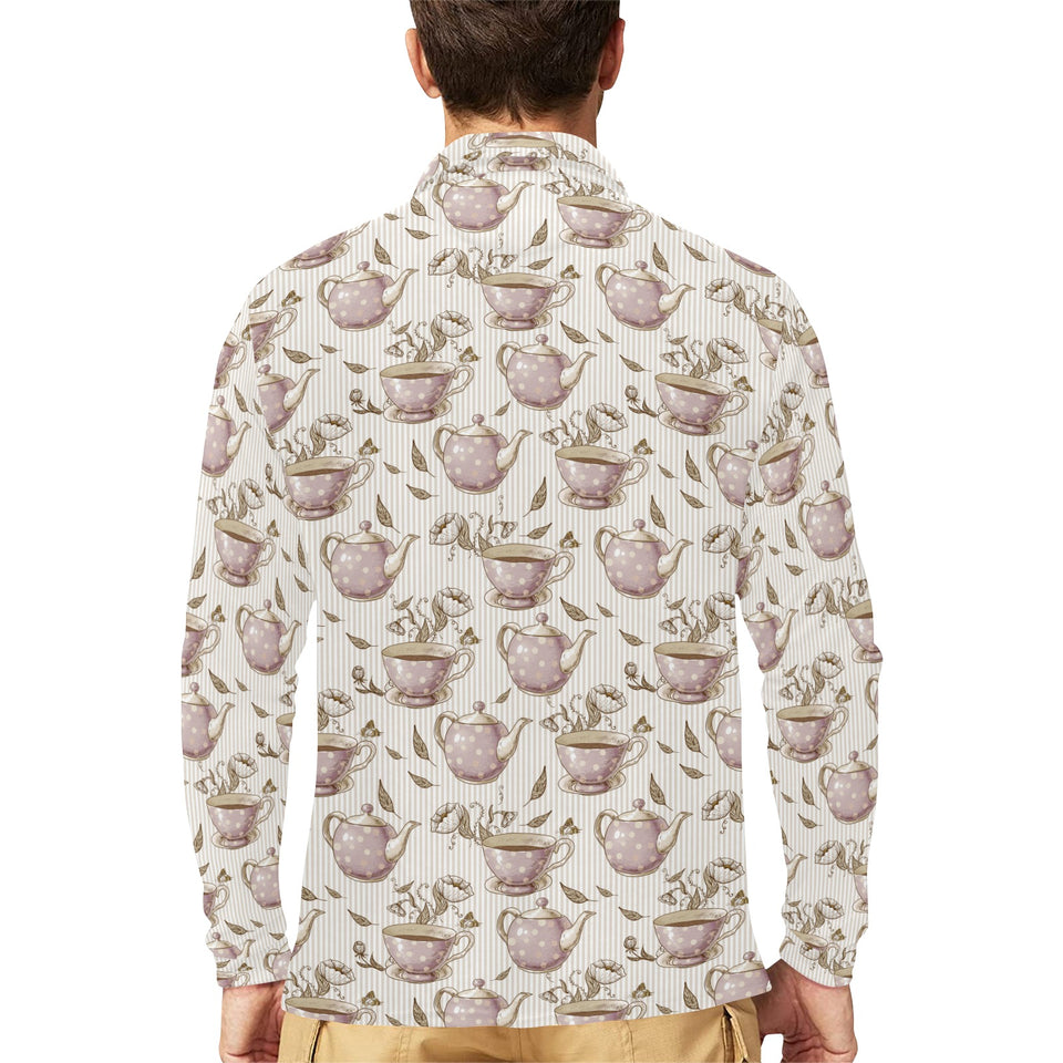 Tea pots Pattern Print Design 03 Men's Long Sleeve Polo Shirt