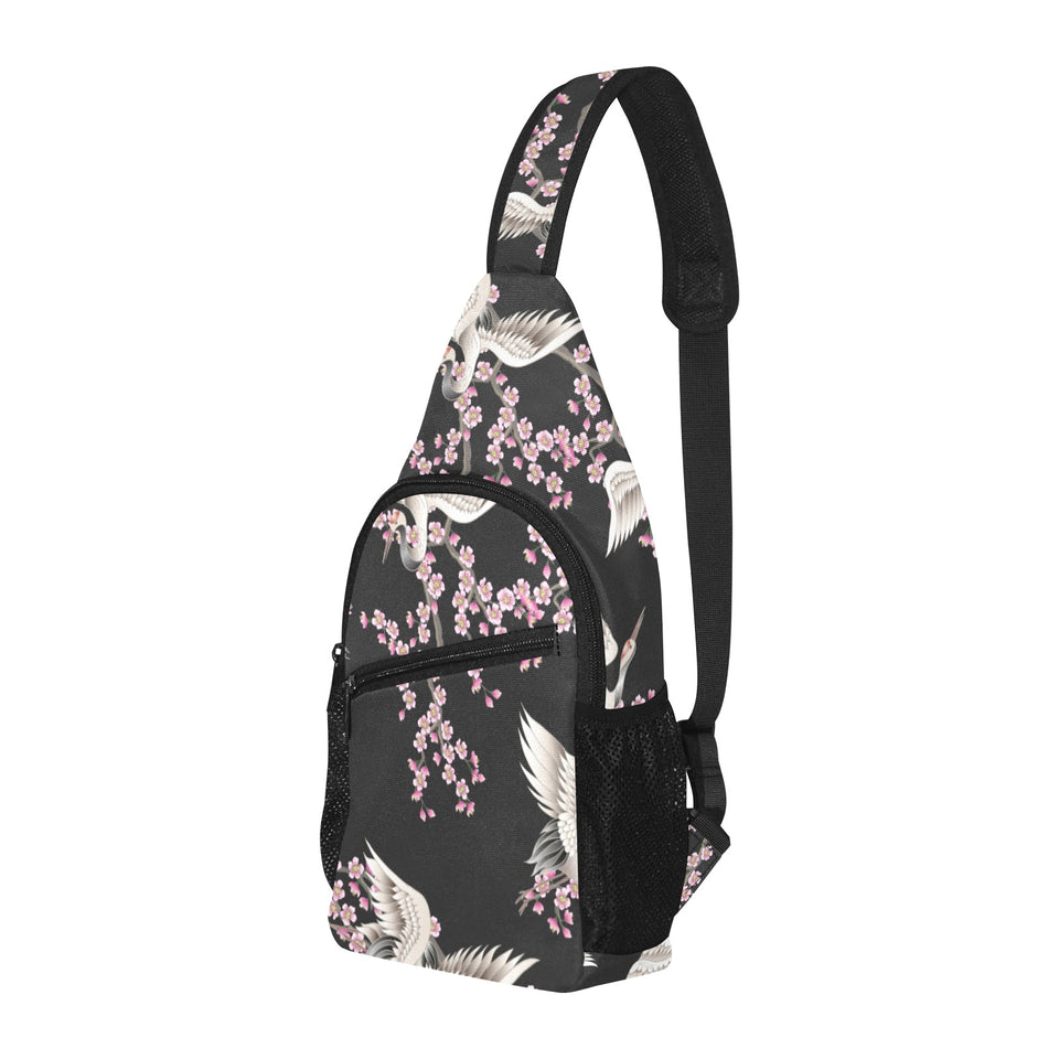 Japanese crane pink sakura pattern All Over Print Chest Bag