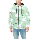 White swan lake pattern Men's Padded Hooded Jacket