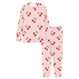 cherry pattern pink background Women's All Over Print Pajama Set