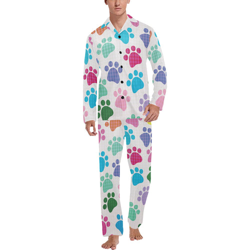 Dog Paws Pattern Print Design 01 Men's Long Pajama Set