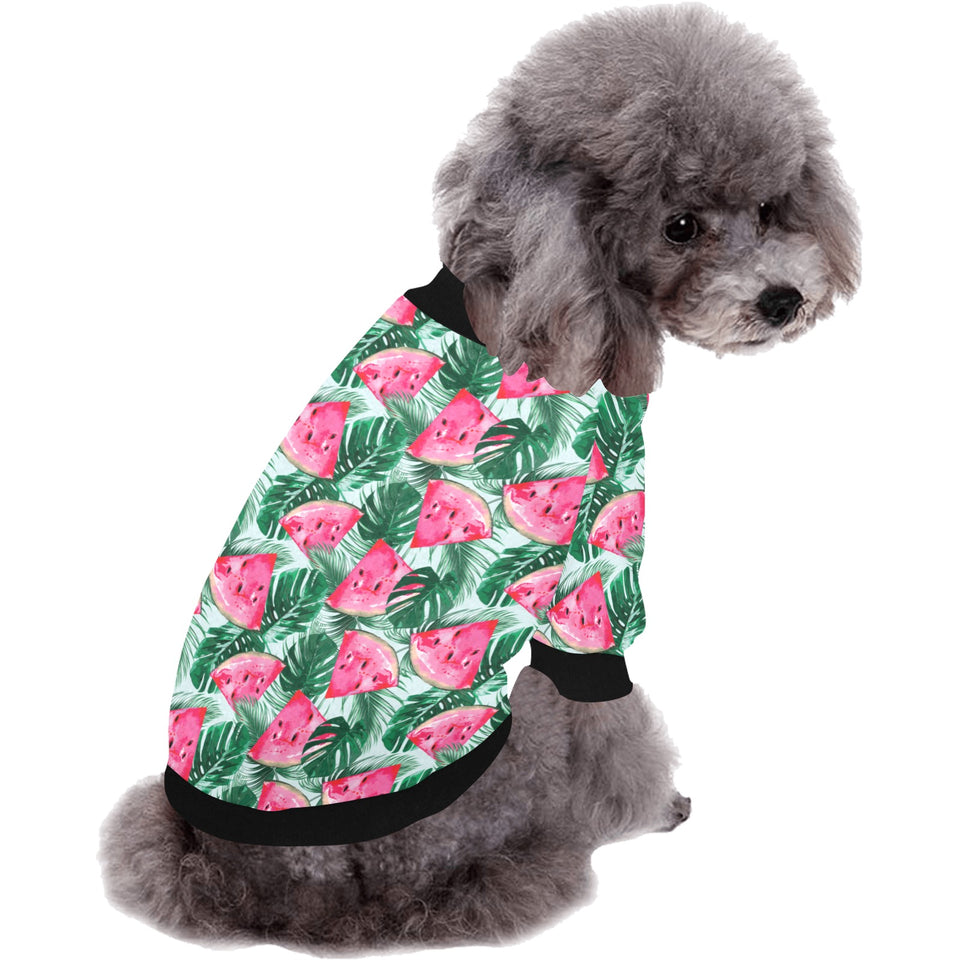 Watermelons tropical palm leaves pattern All Over Print Pet Dog Round Neck Fuzzy Shirt
