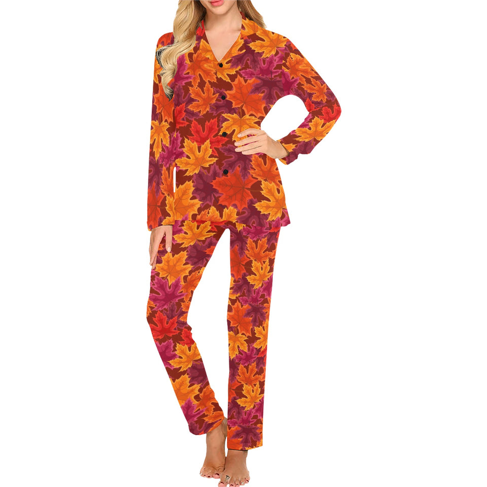Autumn maple leaf pattern Women's Long Pajama Set