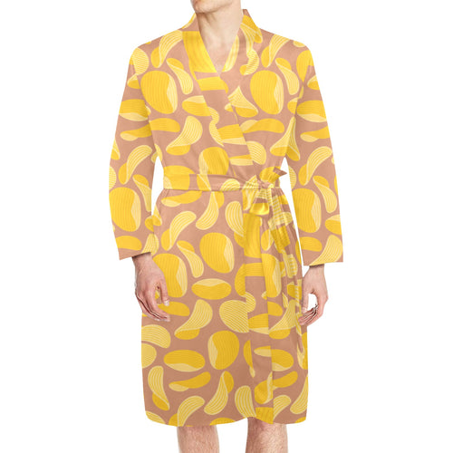 Potato Chips Pattern Print Design 01 Men's Long Sleeve Belted Night Robe