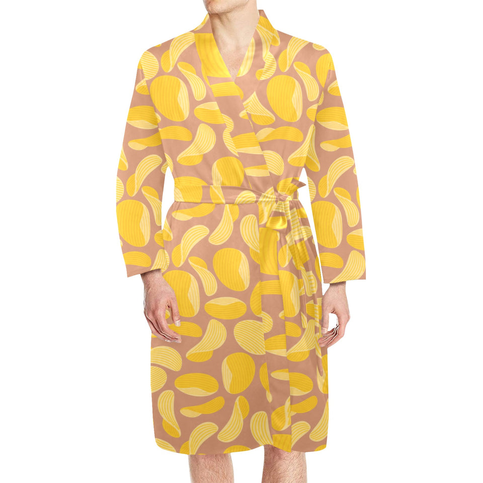 Potato Chips Pattern Print Design 01 Men's Long Sleeve Belted Night Robe