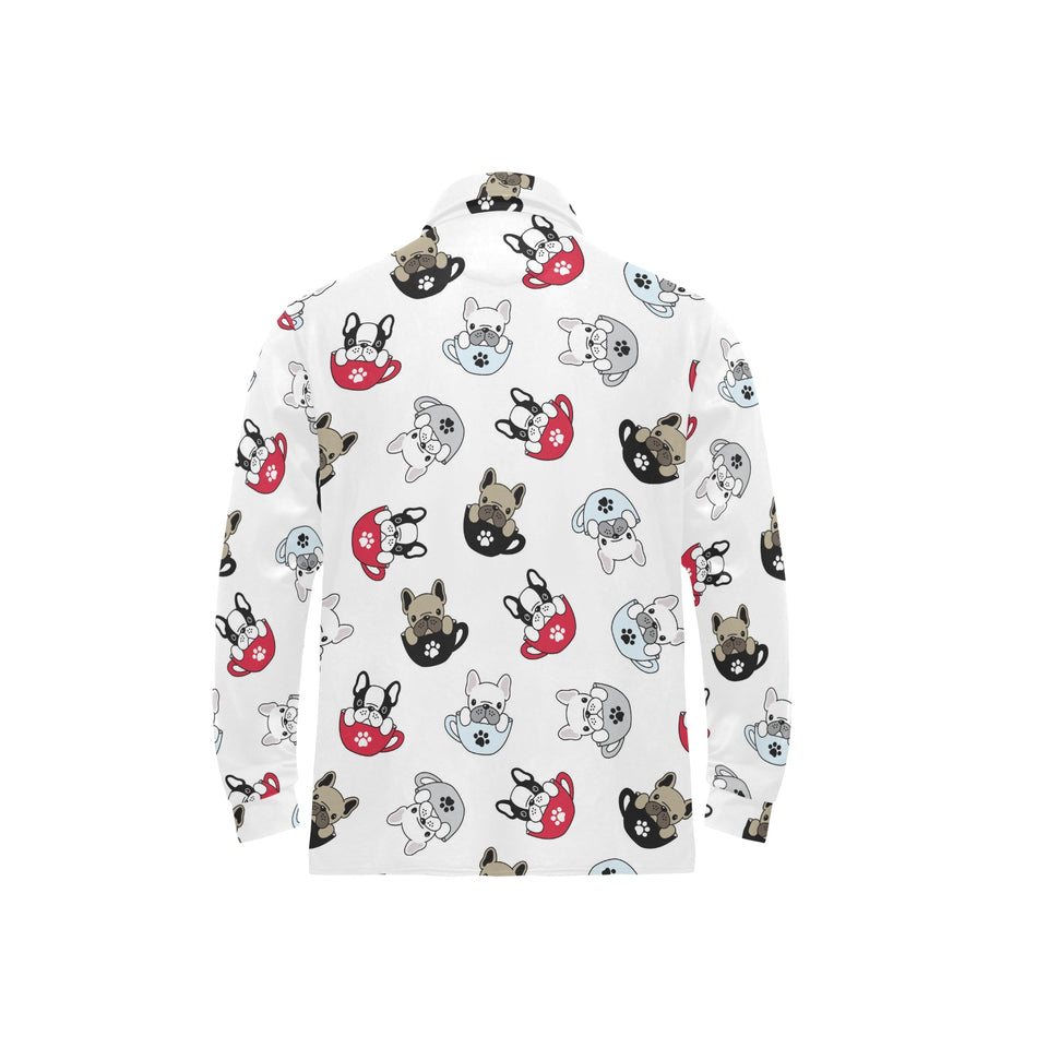 French bulldog cup paw pattern Men's Long Sleeve Polo Shirt