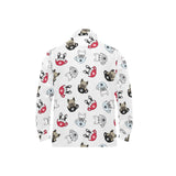 French bulldog cup paw pattern Men's Long Sleeve Polo Shirt