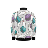 Bowling ball and pin gray background Kids' Boys' Girls' Bomber Jacket