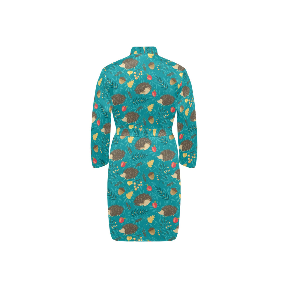 Hedgehog Pattern Print Design 01 Men's Long Sleeve Belted Night Robe
