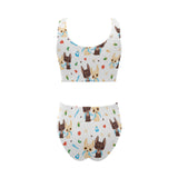 Cute Chihuahua dog pattern Chest Bowknot High Waisted Bikini Swimsuit