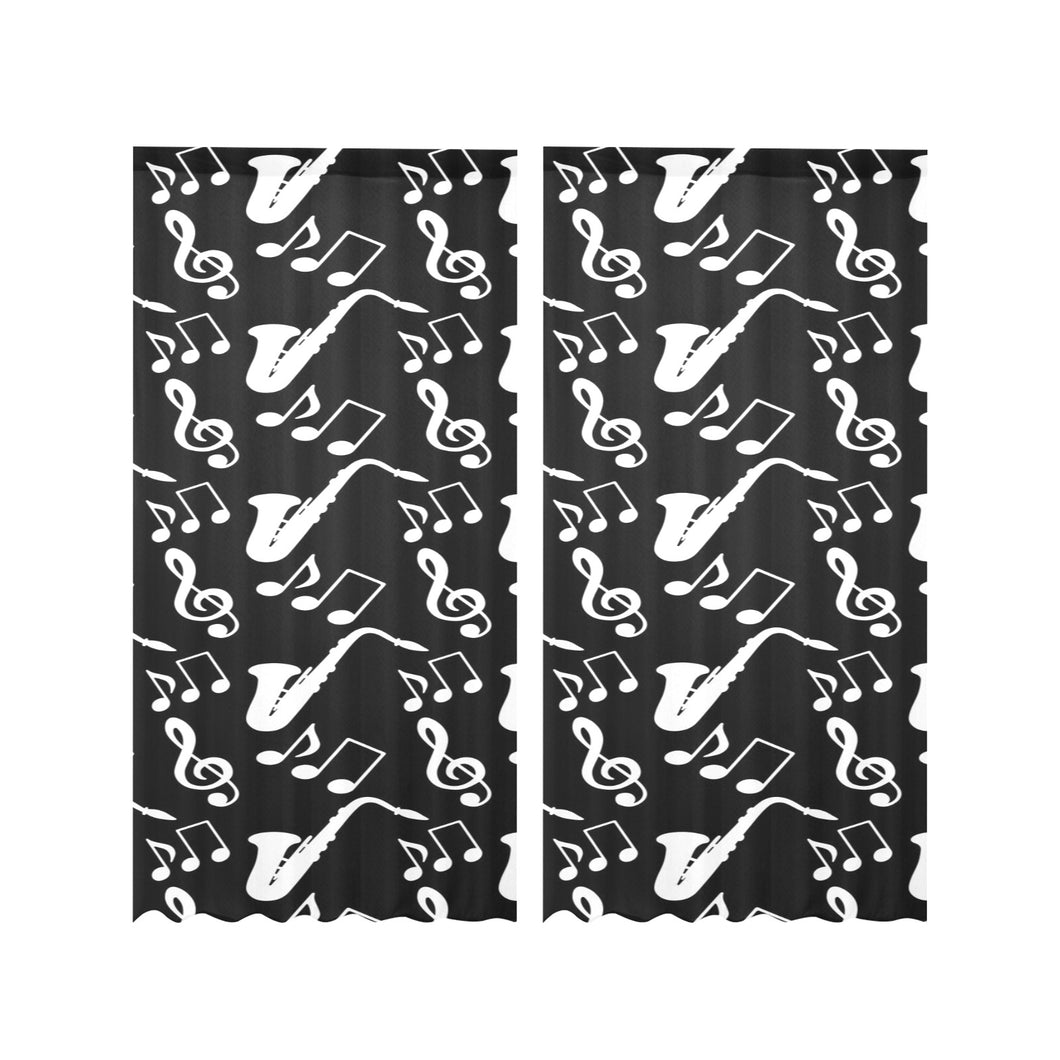 Saxophone music notes treble clef black white them Gauze Curtain