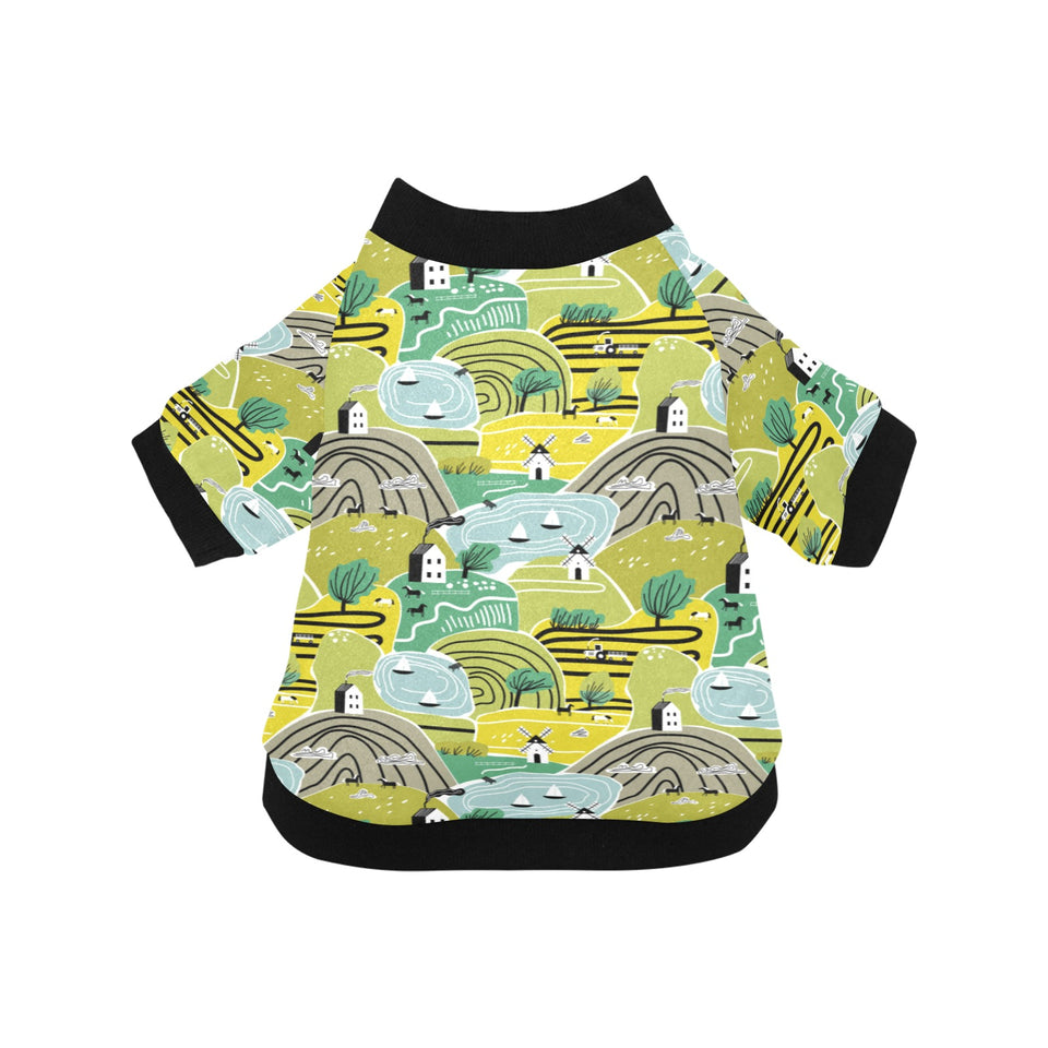 Hand drawn windmill pattern All Over Print Pet Dog Round Neck Fuzzy Shirt