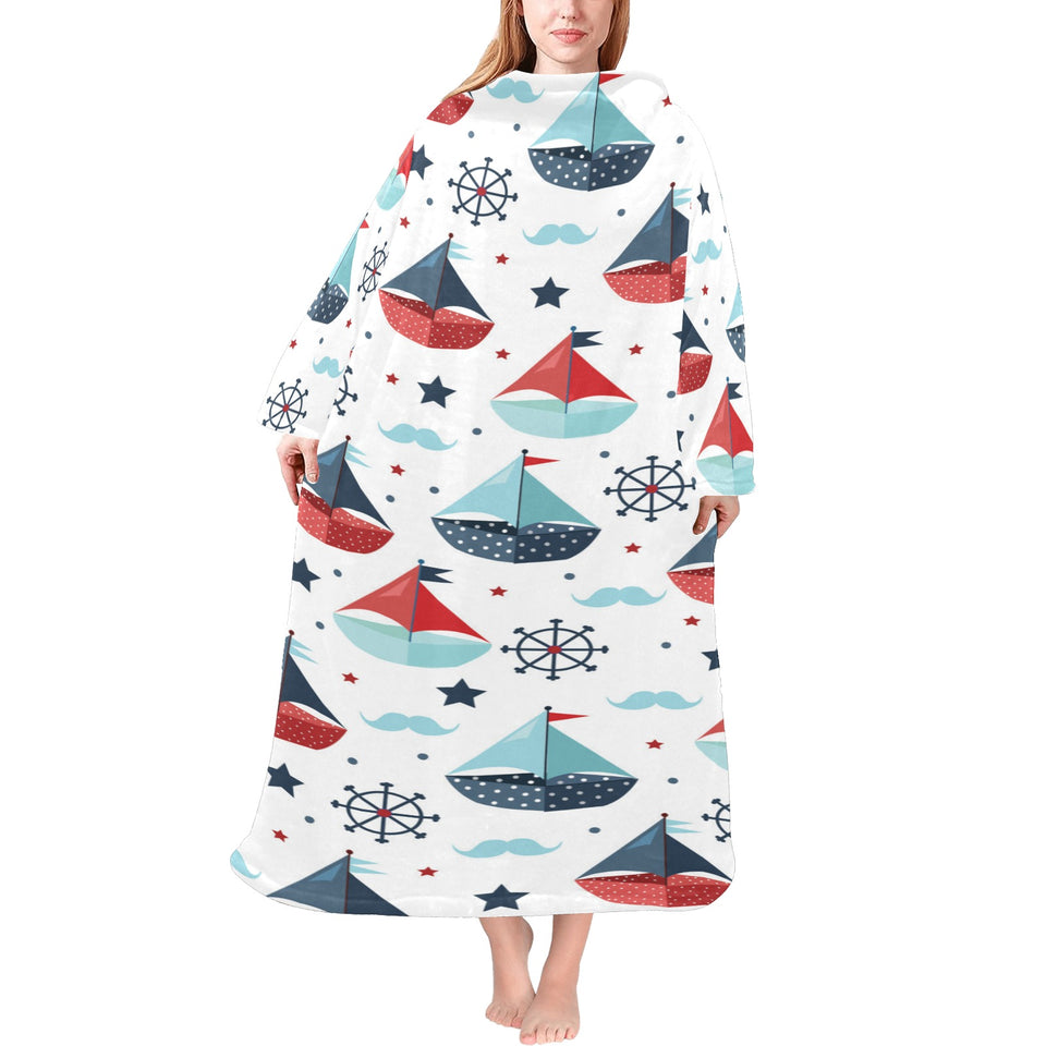 Cute color paper sailboat pattern Blanket Robe with Sleeves