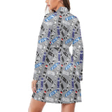 Skate Board Pattern Print Design 03 Women's Long Sleeve Belted Night Robe