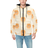 Cute brown pomeranian puppy on blue Men's Padded Hooded Jacket